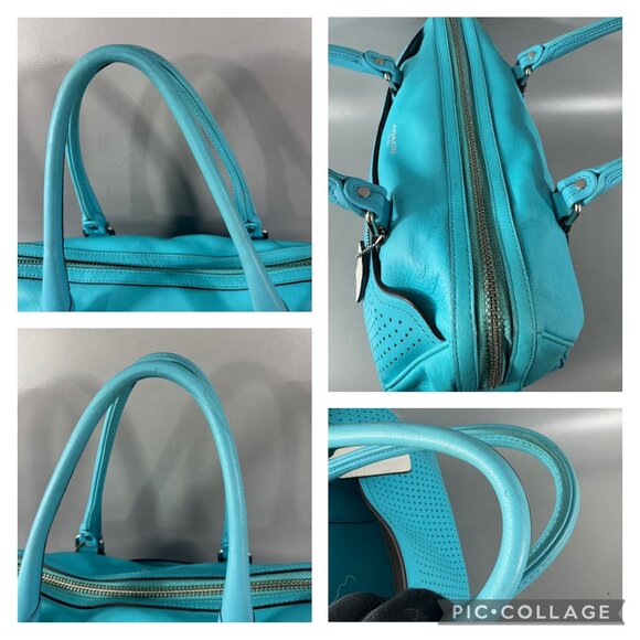 COACH # 23577 LEGACY PERFORATED Leather HALEY Satchel Bag ROBIN/CHALK - Picture 9 of 13